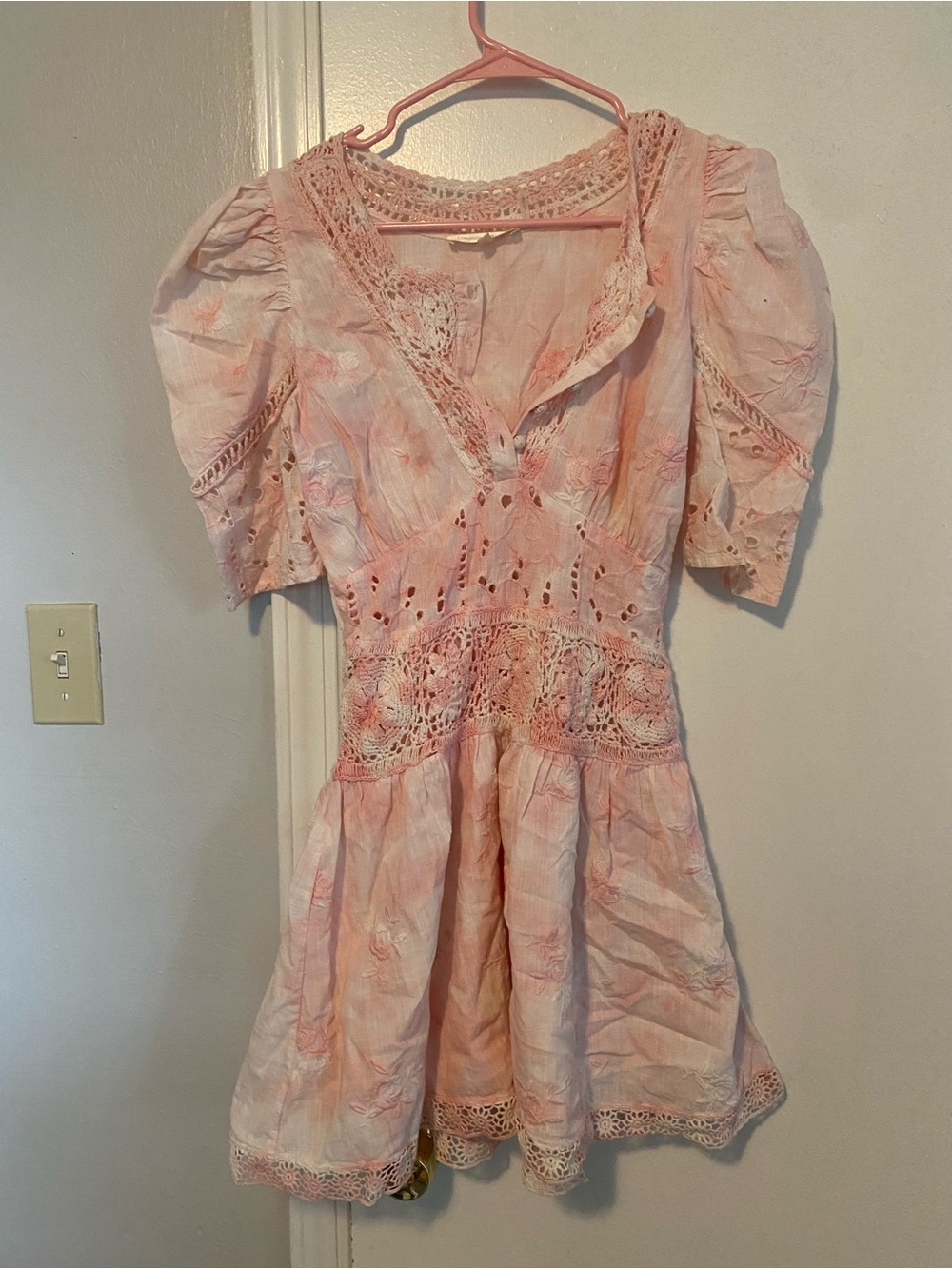 Pink LOVESHACKFANCY Eyelet Lace Mini Dress